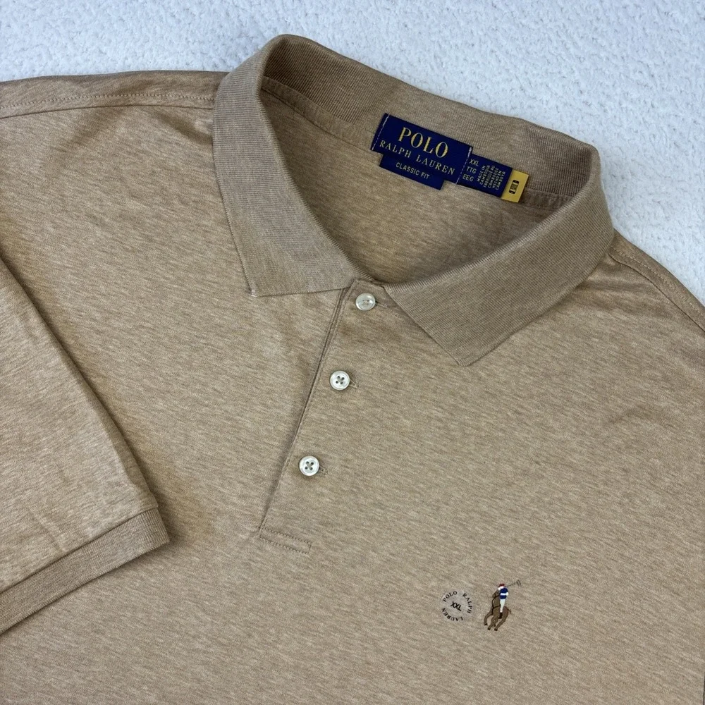 NEW POLO RALPH LAUREN Mens Polo Shirt 2XL Brown Classic Fit Cotton Stretch NWOT